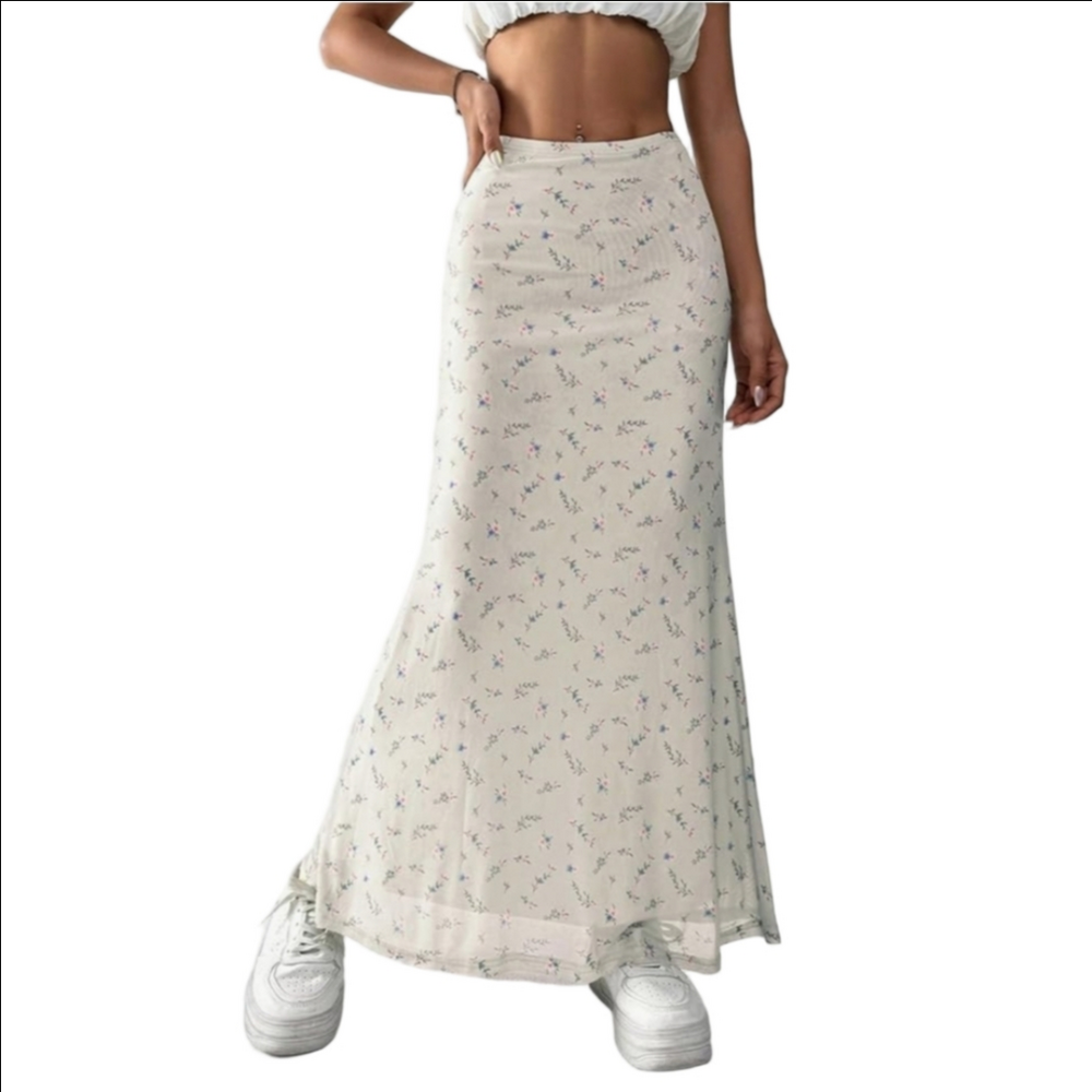 SHEIN Cream Floral Maxi Skirt